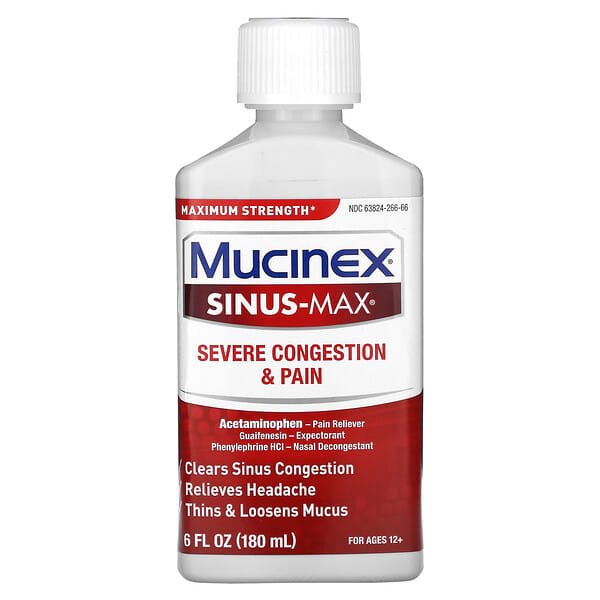 Mucinex, SinusMax, Severe Congestion & Pain, For Ages 12+, 6 fl oz