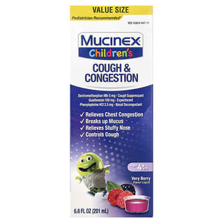 Mucinex, Crianças, Tosse e Congestão, A partir de 4 anos, Muito Fruto, 201 ml (6,8 fl oz)