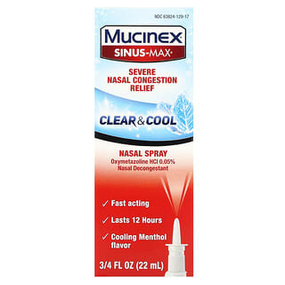 Mucinex, Sinus-Max, засіб для полегшення важкої закладеності носа, прозорий і прохолодний, 22 мл (0,75 рідк. унції)