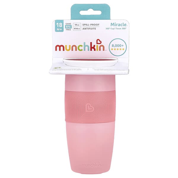 Munchkin, Miracle® 360° 컵, 생후 18개월 이상, 라이트 핑크, 414ml(14oz)
