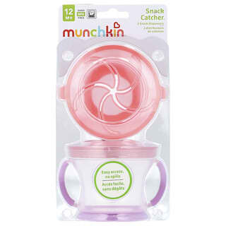 Munchkin, Snack Catcher™, Dispensadores de bocadillos, 12 meses en adelante, Rosa claro, Púrpura claro, Paquete de 2