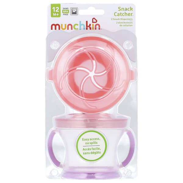 Munchkin, Snack Cather™, 스낵 디스펜서, 12개월 이상, 라이트 핑크, 라이트 퍼플, 2팩