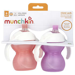 Munchkin, Click Lock™, Gobelet spécial entraînement, 6 mois et plus, Rose clair et violet clair, 2 gobelets, 207 ml chacun