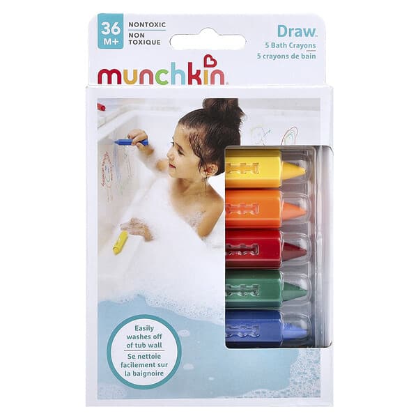 Munchkin, Paint™, Bath Crayons, Bademalstifte, ab 36 Monaten, 5 Stück
