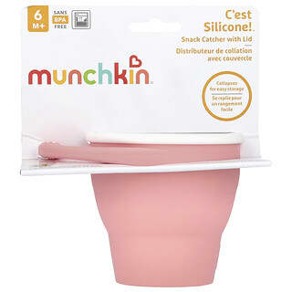 Munchkin, C'est Silicone!™, Recipiente para atrapar bocadillos con tapa, 6 meses en adelante, Coral, 1 unidad