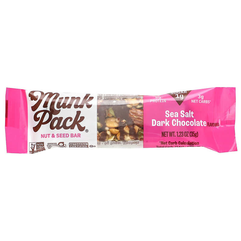Munk Pack（マンクパック） ナッツ＆シードバー [シーソルト ダークチョコレート] 12本入り（1本35g） Nut & Seed Bar ナッツ＆シードバー、シーソルト ダークチョコレート、35g（1.23オンス）