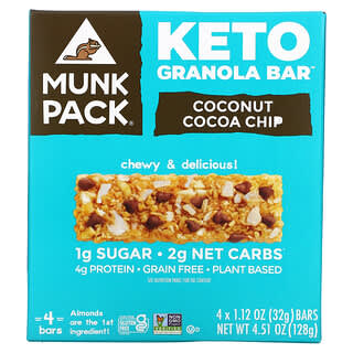 Munk Pack, Barre Keto Granola, Éclats de noix de coco, 4 barres, 32 g chacune