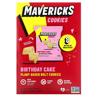 Mavericks, Galletas de pernos a base de plantas, Pastel de cumpleaños, 8 paquetes, 25 g (0,88 oz) cada uno