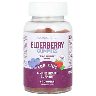 MAV Nutrition, Elderberry Gummies, For Kids, Yummy Raspberry, 60 Gummies