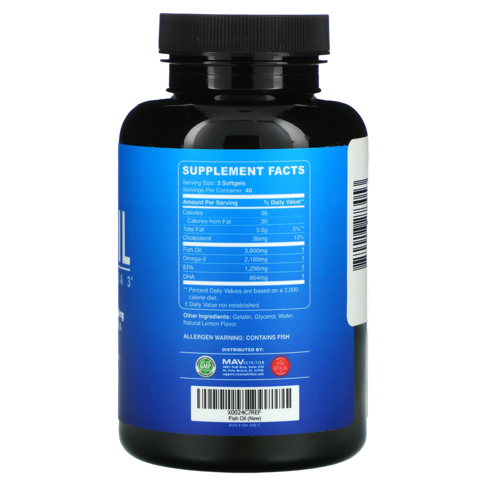 MAV Nutrition, Fish Oil, Premium Omega 3, Natural Lemon, 120 Softgels