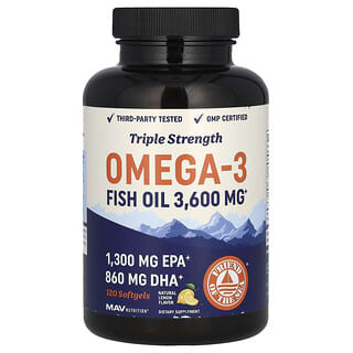 MAV Nutrition, Omega-3 Fish Oil, Triple Strength, Natural Lemon, 120 Softgels