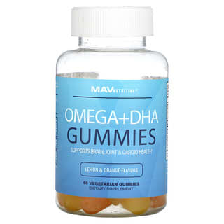 MAV Nutrition, Omega + DHA Gummies, Lemon & Orange, 60 Vegetarian Gummies