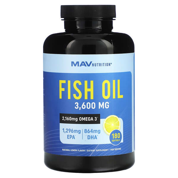 MAV Nutrition‏, Fish Oil, Natural Lemon, 1,200 mg, 180 Softgels