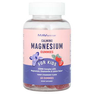 MAV Nutrition, успокаивающие жевательные таблетки с магнием для детей, со вкусом клубники, 60 жевательных таблеток
