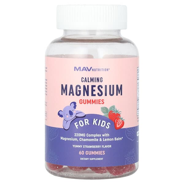 MAV Nutrition Calming Magnesium Gummies, For Kids, Yummy Strawberry, 60 Gummies