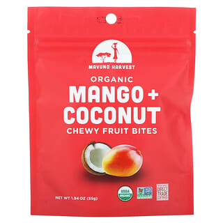 Mavuno Harvest, Bouchées de fruits à mâcher biologiques, Mangue et noix de coco, 55 g