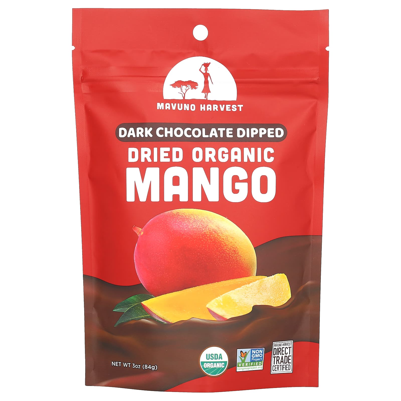 ドライオーガニックマンゴー、ダークチョコレートディップ、84g（3オンス）