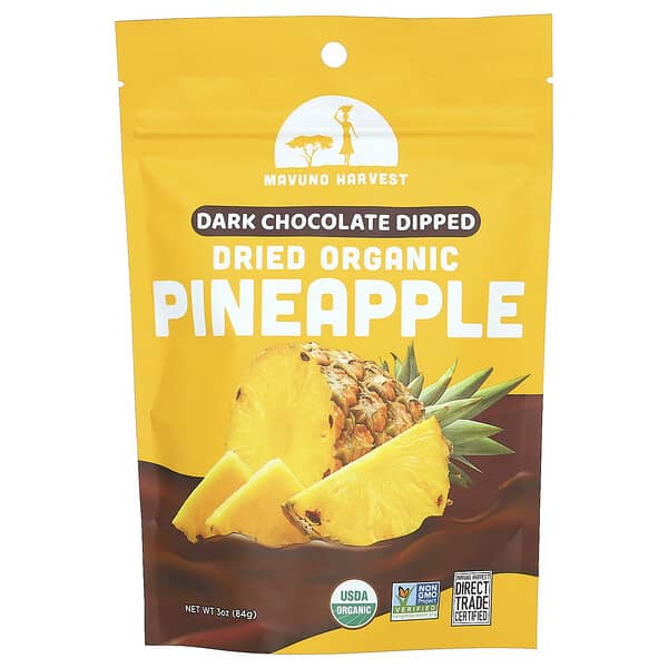 Mavuno Harvest, Dried Organic Pineapple, Dark Chocolate Dipped, 3 Oz (84 G)