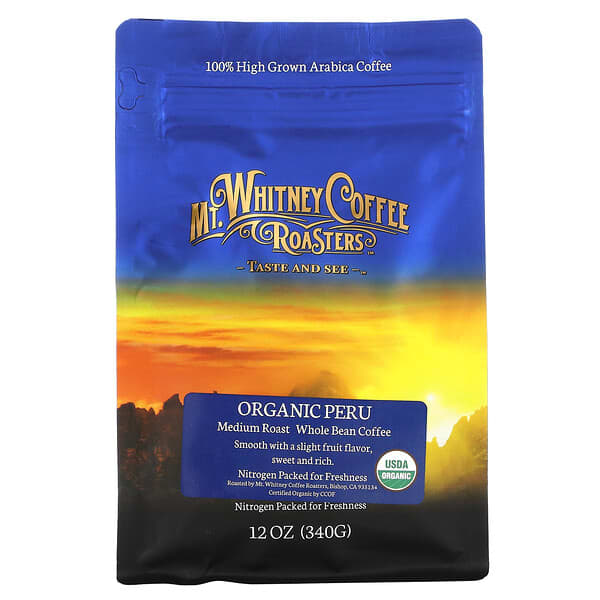 Mt. Whitney Coffee Roasters, オーガニックペルー（Organic Peru）, 挽いていないミディアムローストコーヒー, 12オンス（340 g）