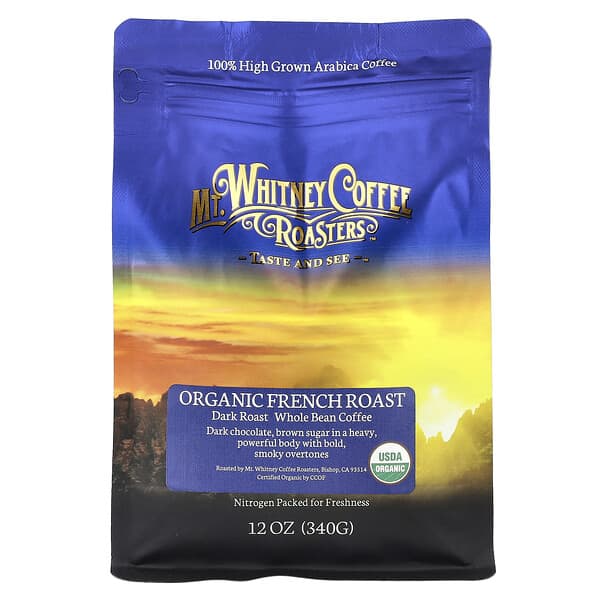 Mt. Whitney Coffee Roasters, 유기농 프렌치 로스트, 원두커피, 다크 로스트, 340g(12oz)