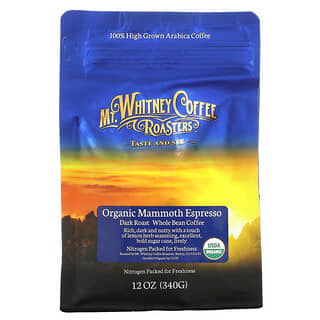 Mt. Whitney Coffee Roasters, Mamute Espresso Orgânico, Torrada Amarela, Café em Grão Integral, 340 g (12 oz)