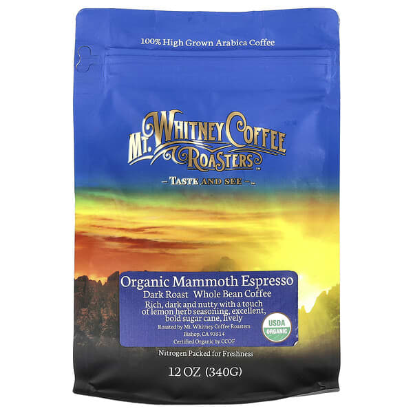Mt. Whitney Coffee Roasters, 유기농 매머드 에스프레소, 원두커피, 다크 로스트, 340g(12oz)