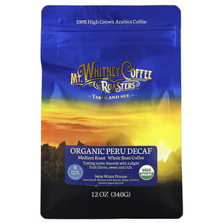 Mt. Whitney Coffee Roasters, Organic Peru Decaf, Frijoles enteros de tostado medio, 340 g (12 oz)