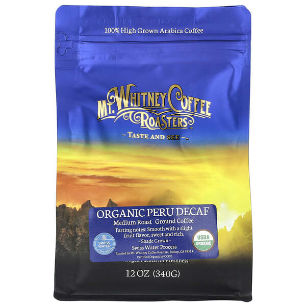 Mt. Whitney Coffee Roasters, オーガニックペルー産デカフェ、ミディアムロースト、グラウンドコーヒー、340g（12oz）