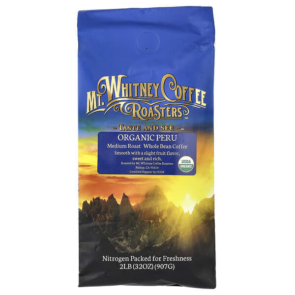 Mt. Whitney Coffee Roasters, Luomu Peru, täyspapukahvi, keskipaahtoinen, 907 g