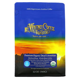 Mt. Whitney Coffee Roasters, Premium Organic Decaf Colombian, Whole Bean Coffee, Medium Roast, 12 oz (340 g)