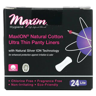 Maxim Hygiene Products, Protectores diarios ultra delgados, con Tecnología Natural Plata MaxION, Lite, 24 protectores diarios