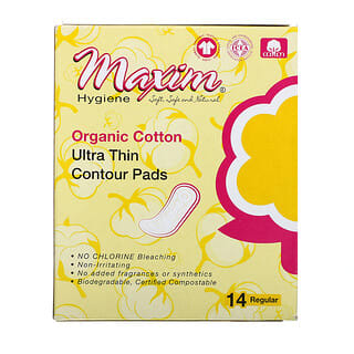 Maxim Hygiene Products, Ультратонкие контурные подушечки из органического хлопка, обычные, 14 штук