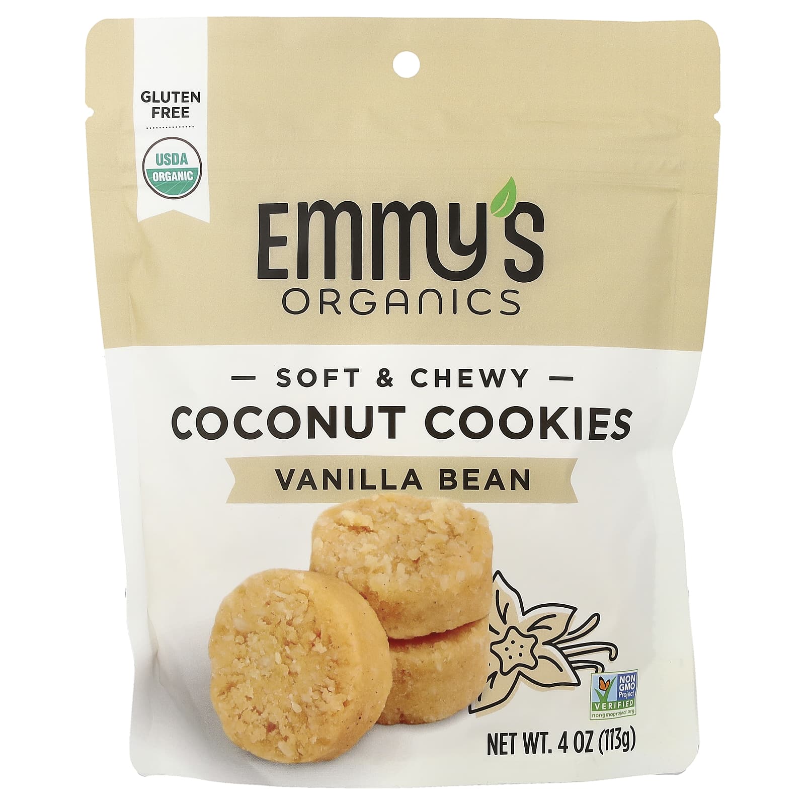 Emmy's Organic Cookies, мягкое жевательное печенье с кокосом, ваниль, 113 г (4 унции)