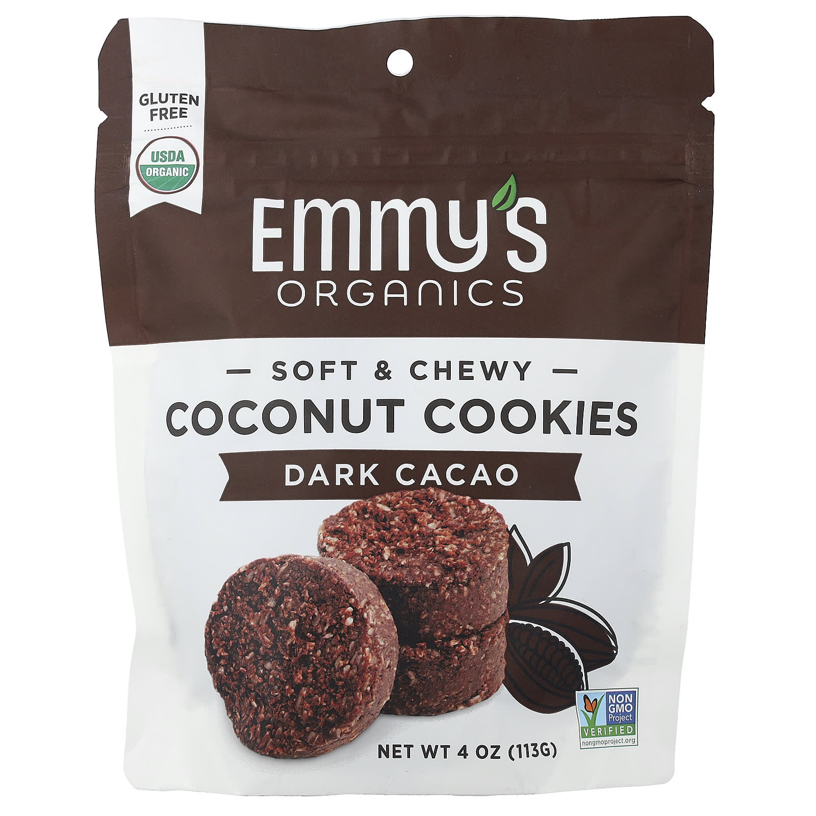 Emmy's Organic Cookies, мягкое жевательное печенье с кокосом, темное какао, 113 г (4 унции)