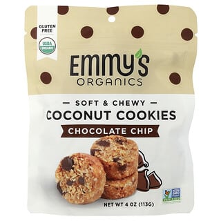 Emmy's Organic Cookies, Biscuiți moi și mestecați cu nucă de cocos, Chocolate Chip, 113 g
