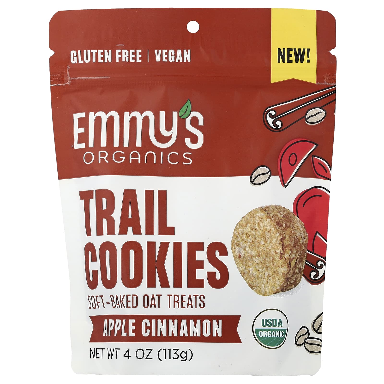 Emmy's Organic Cookies, Trail Cookies, запеченные овсяные лакомства, яблоко и корица, 113 г (4 унции)