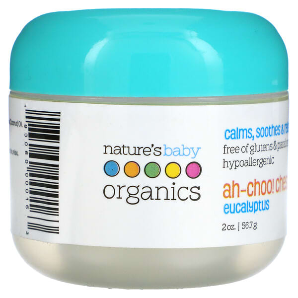 Nature's Baby Organics, Ah-Choo! Бальзам для розтирання від кашлю, евкаліпт, 56,7 г (2 унції)