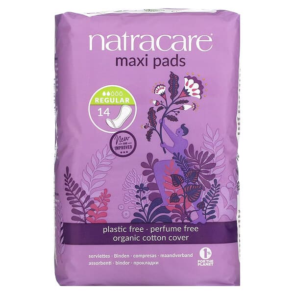 Natracare, Maxi 衛生巾，有機棉套，常規，14 片