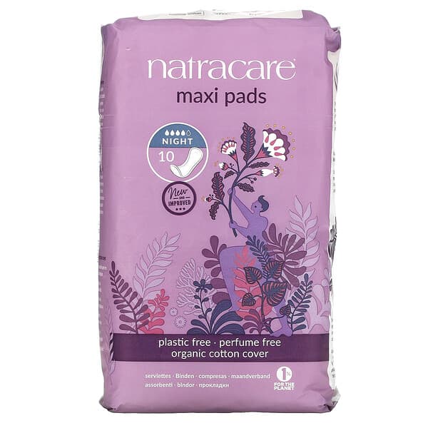 Natracare, Maxi Pads, Organic Cotton Cover, Night, 10 Pads