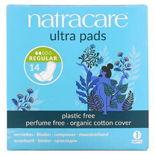 Natracare, Compresas ultrafinas, Cubierta de algodón orgánico, Regular, Normal, 14 toallas