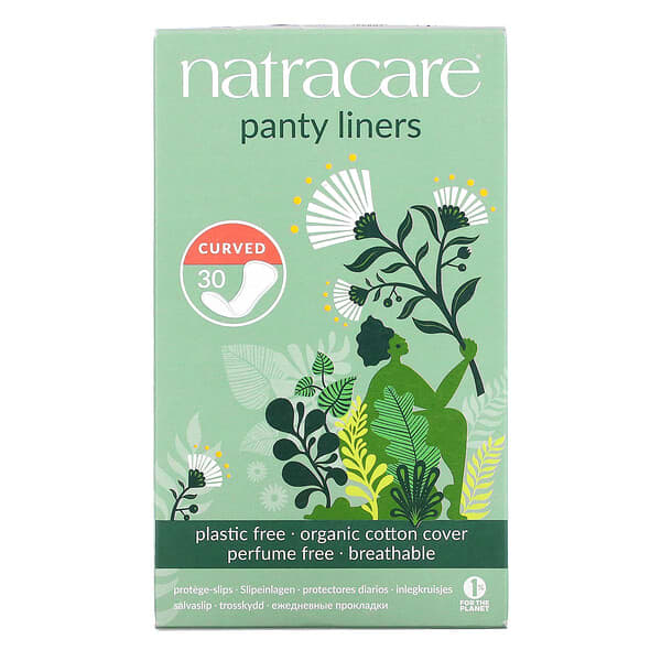 Natracare‏, فوط صحيّة للاستخدام اليومي، ببطانة من القطن العضوي، منحنية، 30 فوطة صحية