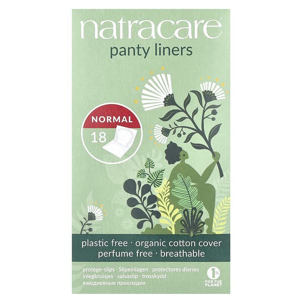 Natracare, Panty Liners, Organic Cotton Cover, Normal, Slipeinlagen, Oberfläche aus Bio-Baumwollbezug, normal, 18 Slipeinlagen