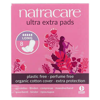 Natracare, Serviettes Extra Ultra, Enveloppe en coton biologique, Longues, 8 serviettes