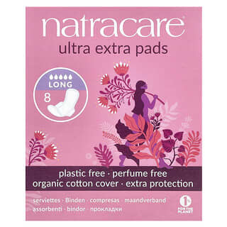 Natracare, Compresas ultrafinas extra, Cubierta de algodón orgánico, Largas, 8 compresas