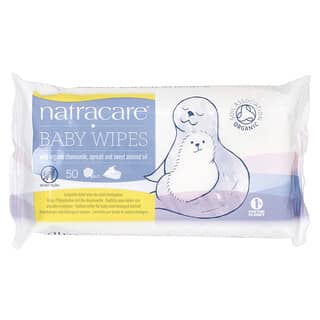 Natracare, Lingettes pour bébé à l'abricot, huile d'amande douce et camomille bio, 50 lingettes