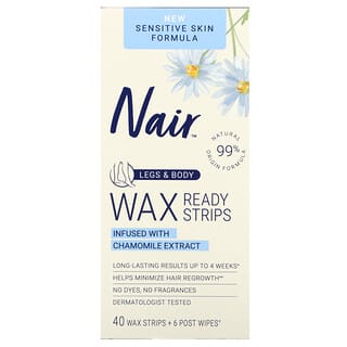 Nair, Wax Ready Strips, Legs & Body, Sensitive Skin, 40 Wax Strips + 6 Post Wipes