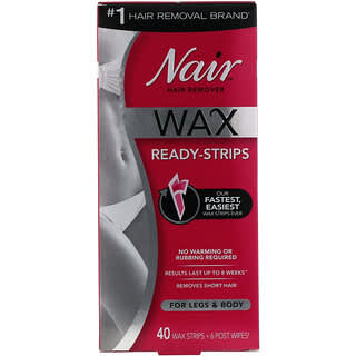 Nair, Hair Remover, Wax Ready-Strips, For Legs & Body, 40 Wax Strips + 6 Post Wipes
