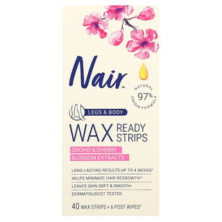 Nair, Wax Ready-Strips, For Legs & Body, Orchid & Cherry Blossom Extracts, 40 Wax Strips + 6 Post Wipes