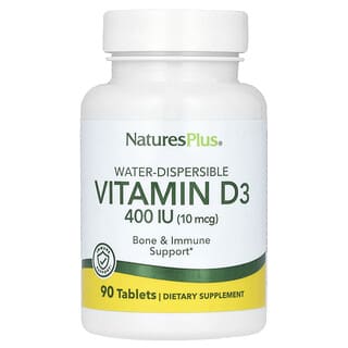 NaturesPlus, Vitamine D3 hydrodispersible, 10 µg (400 UI), 90 comprimés