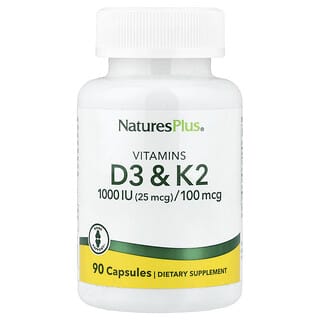 NaturesPlus, Vitaminas D3 y K2, 90 cápsulas